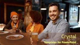  Presentation with sports bar sports bar - Slide set consisting of happy-smiling-man-sitting background and a tawny brown colored foreground
