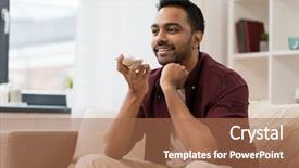  Presentation with recorder - Presentation enhanced with happy smiling man using voice background and a coral colored foreground