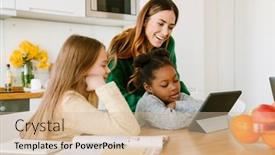  Presentation with helping - Presentation theme consisting of happy-smiling-mother-helping background and a soft green colored foreground