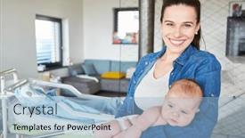  Presentation with newborn - Slide deck featuring happy-smiling-mother-holding-newborn background and a  colored foreground