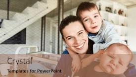  Presentation with happy baby - Slide deck with happy-smiling-mother-with-baby background and a coral colored foreground