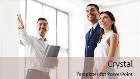  Presentation with real estate - Slide deck consisting of happy smiling realtor with folder background and a coral colored foreground