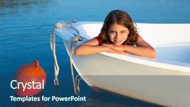  Presentation with girl - Amazing slide set having happy smiling relaxed in boat backdrop and a ocean colored foreground