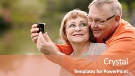  Presentation with senior couple - Beautiful slide deck featuring fat cells - happy smiling senior couple taking backdrop and a coral colored foreground