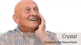  Presentation with man looking up happy - Audience pleasing slides consisting of happy smiling senior man looking backdrop and a soft green colored foreground