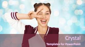  Presentation with teenage girl - Amazing presentation having happy smiling teenage girl showing peace sign backdrop and a tawny brown colored foreground