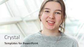  Presentation with bright - PPT theme having happy-smiling-teenager-girl background and a light gray colored foreground