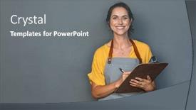  Presentation with waitress - PPT theme enhanced with happy-smiling-waitress-ready background and a gray colored foreground