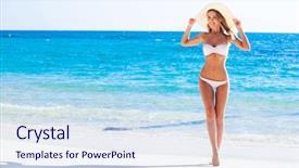  Presentation with college education happy smiling - Colorful slides enhanced with happy smiling woman in bikini backdrop and a sky blue colored foreground