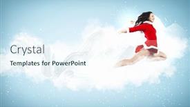  Presentation with red - Slide deck with happy-smiling-woman-in-red background and a sky blue colored foreground