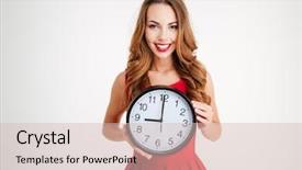  Presentation with sexy santa woman red - Slide deck featuring happy smiling woman in red background and a soft green colored foreground