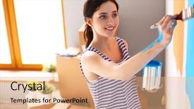  Presentation with happy smiling woman dental health - Slide deck consisting of happy smiling woman painting interior background and a coral colored foreground