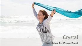  Presentation with running - Beautiful slide set featuring happy-smiling-woman-running backdrop and a white colored foreground