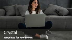  Presentation with working mother - Audience pleasing slide set consisting of happy-smiling-woman-sitting backdrop and a dark gray colored foreground