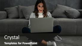  Presentation with working mother - Presentation design with happy-smiling-woman-sitting background and a dark gray colored foreground