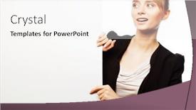  Presentation with signboard - Beautiful PPT layouts featuring happy smiling young business woman showing blank signboard over white background backdrop and a white colored foreground