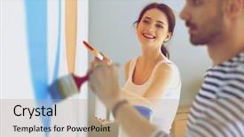  Presentation with young happy couple - Amazing slides having happy smiling young couple painting backdrop and a coral colored foreground