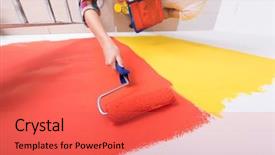  Presentation with young happy couple - Presentation design featuring happy smiling young couple painting background and a  colored foreground