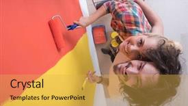 Presentation with college education happy smiling - PPT theme featuring happy smiling young couple painting background and a yellow colored foreground