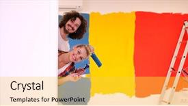  Presentation with college education happy smiling - Amazing slide set having happy smiling young couple painting backdrop and a yellow colored foreground