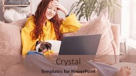  Presentation with blogger - Slide deck enhanced with happy-smiling-young-woman-sitting background and a coral colored foreground