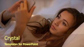  Presentation with internet communication - PPT layouts enhanced with happy smiling young woman text background and a tawny brown colored foreground