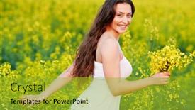  Presentation with rapeseed - Colorful slide deck enhanced with happy-smiling-young-woman backdrop and a gold colored foreground