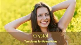 Presentation with rapeseed - Slides enhanced with happy smiling young woman with hands behind head over yellow green rapeseed meadow background and a tawny brown colored foreground