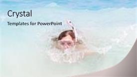  Presentation with blue waves - Cool new slides with happy snorkel woman in a blue waves backdrop and a light blue colored foreground