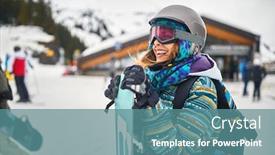  Presentation with sport - Slides featuring happy-snowboarder-on-the-mountain background and a seafoam green colored foreground