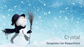  Presentation with new year card - Slide set consisting of happy-snowman-standing-in-christmas background and a sky blue colored foreground