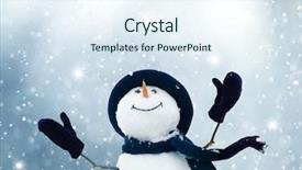  Presentation with happy new year - Presentation theme featuring happy snowman standing in winter background and a sky blue colored foreground