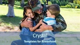  Presentation with daughter - Presentation design featuring happy soldier reunited with his background and a ocean colored foreground