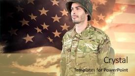  Presentation with american flag - Amazing presentation theme having happy soldier standing on american backdrop and a  colored foreground