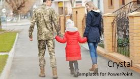  Presentation with family as institution - Slide deck featuring happy soldier with family outdoors background and a coral colored foreground