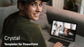  Presentation with conference - Audience pleasing PPT theme consisting of happy-soldier-woman-smiling backdrop and a wine colored foreground