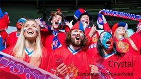  Presentation with sports fans - Beautiful slide deck featuring happy sports fans in stadium backdrop and a red colored foreground