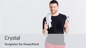  Presentation with water sports - Amazing PPT theme having happy sports man holding bottle backdrop and a light gray colored foreground