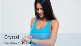  Presentation with sporty - Presentation consisting of happy sporty woman using fitness background and a light blue colored foreground