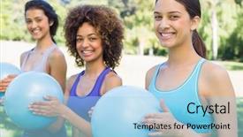  Presentation with medicine - Colorful PPT theme enhanced with happy sporty women with medicine backdrop and a  colored foreground