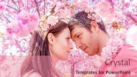  Presentation with springtime - PPT theme consisting of happy springtime summer scenic portrait background and a coral colored foreground