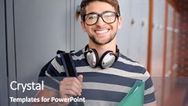  Presentation with self esteem for a college student - Slide set consisting of happy student against closed lockers background and a gray colored foreground