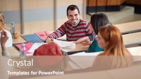  Presentation with exam results - Presentation theme enhanced with happy-student-comparing-exam-results background and a coral colored foreground