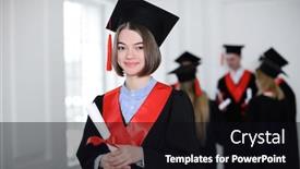  Presentation with bachelor - Cool new slides with happy student in bachelor robe with diploma indoors graduation day backdrop and a black colored foreground