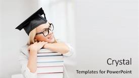  Presentation with stack books - Amazing presentation design having happy student in graduation backdrop and a light gray colored foreground