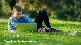  Presentation with green lawn - Theme consisting of happy-student-kid background and a tawny brown colored foreground