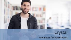  Presentation with study - Amazing PPT theme having happy student while reading book backdrop and a light blue colored foreground