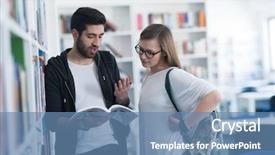  Presentation with library - Slides with happy students couple in school background and a teal colored foreground