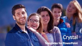  Presentation with students - Presentation theme featuring happy students group have fun background and a  colored foreground