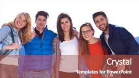  Presentation with students - Amazing slide set having happy-students-group-have-fun backdrop and a red colored foreground